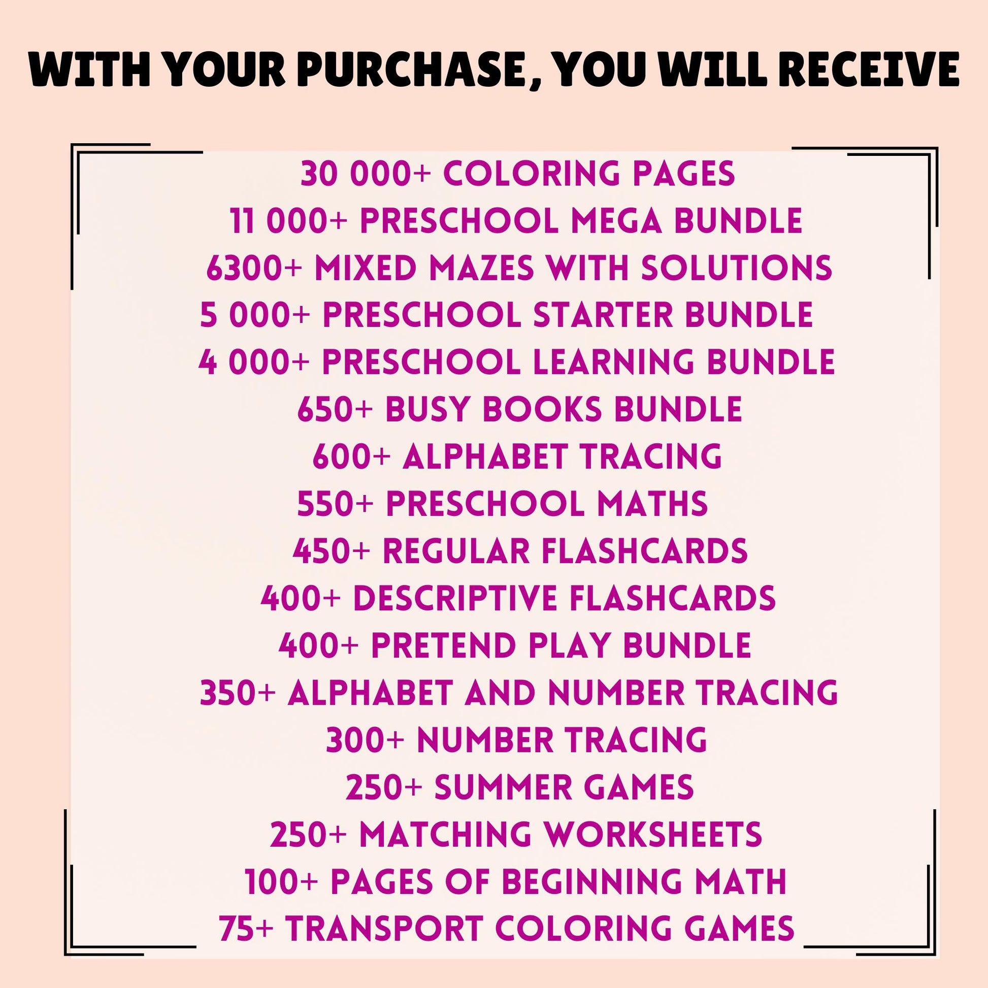 60 000+ Preschool Pre-K + Kindergarten Learning Bundle, Activity Worksheets, Alphabet, Numbers, Shapes, Colors, Coloring pages, Do a Dot