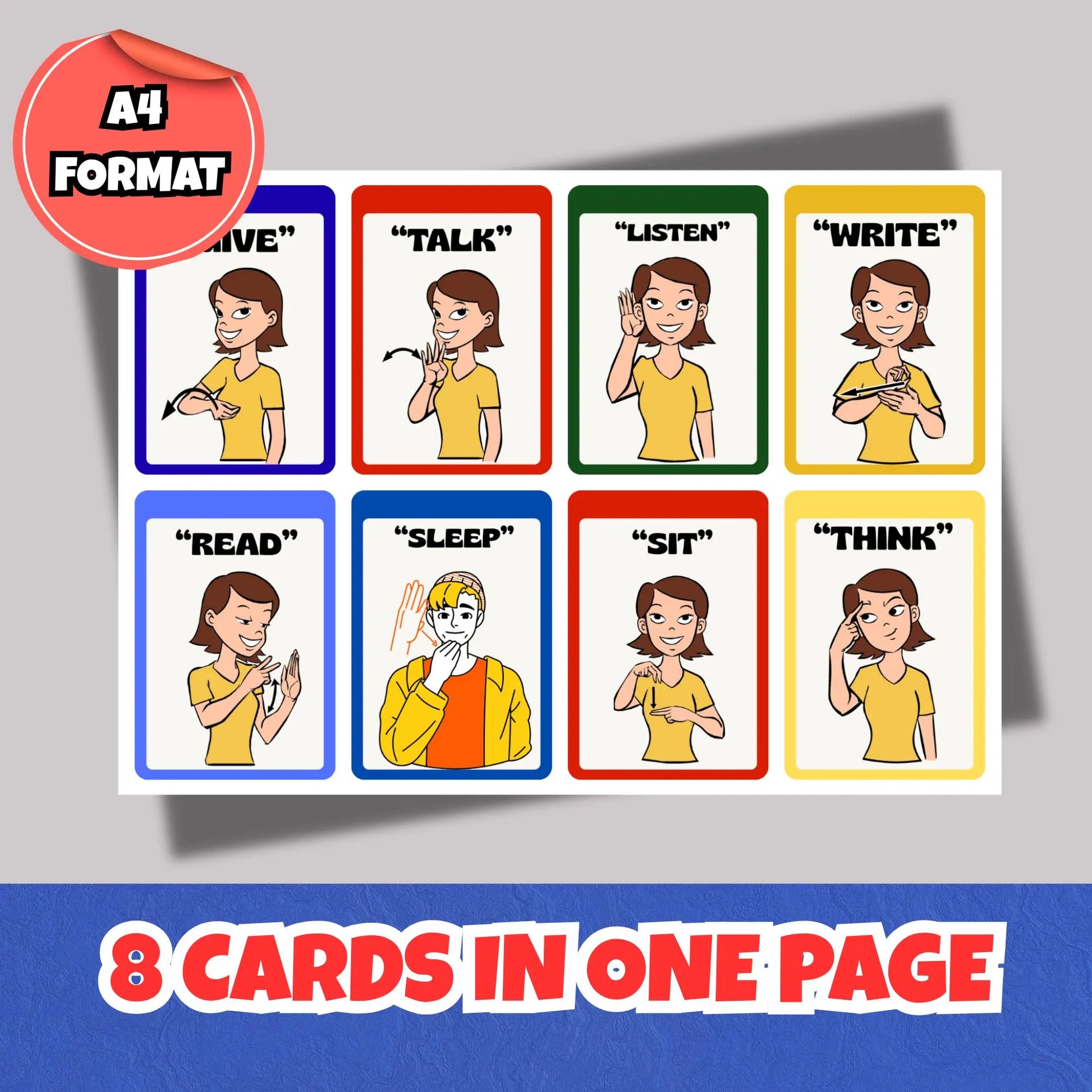 Sign Language Flashcards, ASL Alphabet, Daily Words and Numbers, Printable Beginner PDF Set, Learn American Sign Language for Kids