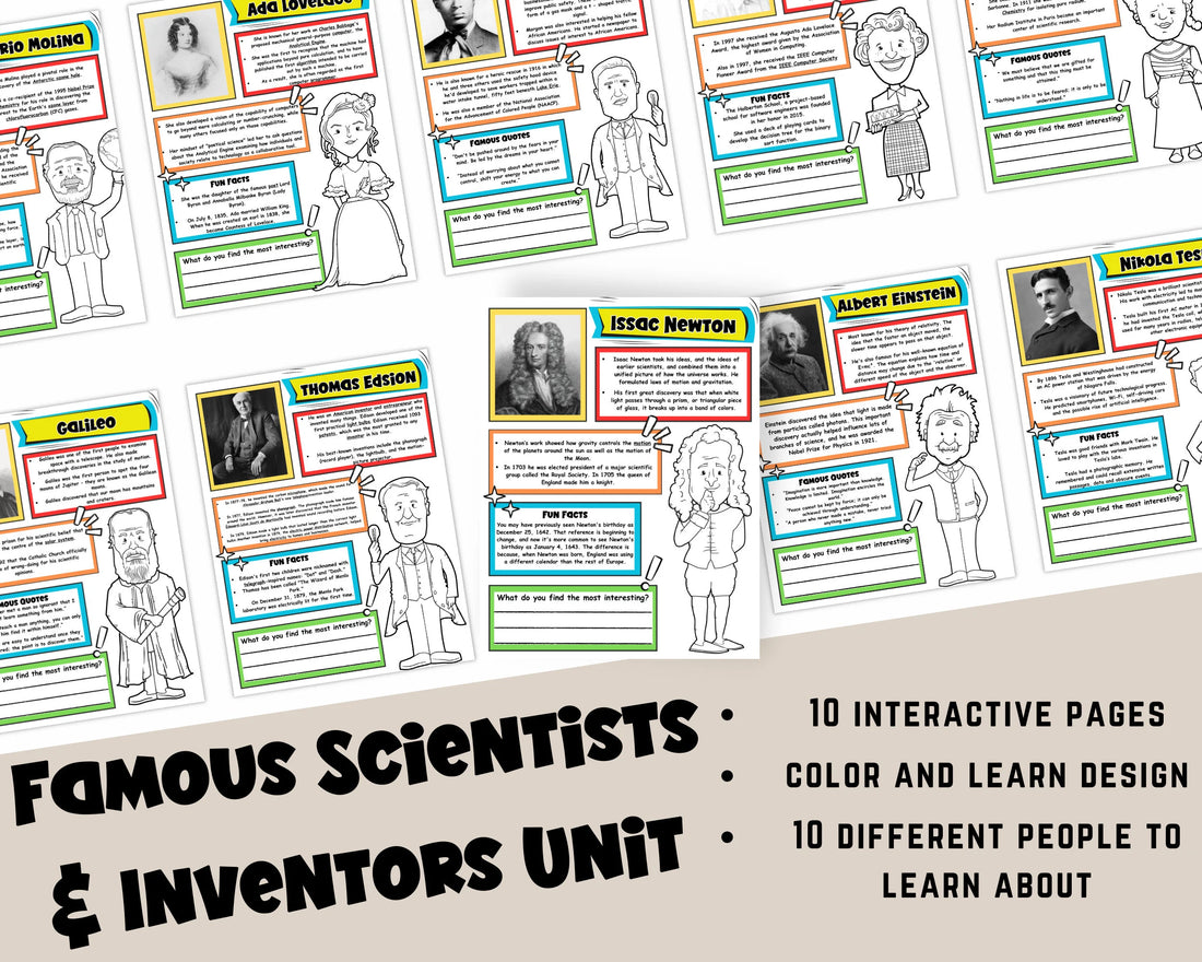 Famous Scientist And Inventors Interactive Unit Study WorkSheets,  Science And Stem Printable For HomeSchool Or Classroom, Science For Kids