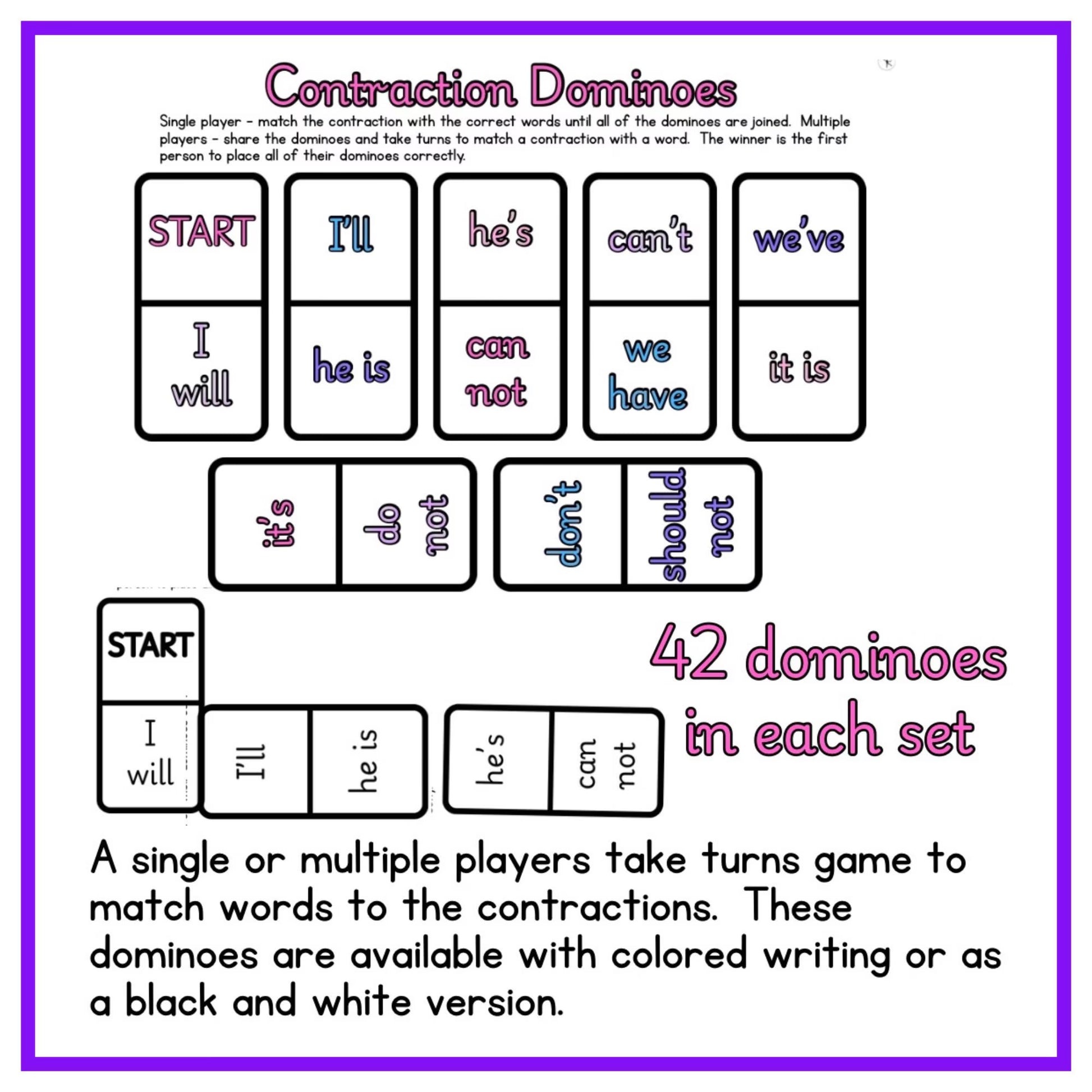 Printable Contraction Games for Elementary: Engaging Practice for School & Homeschool Learning