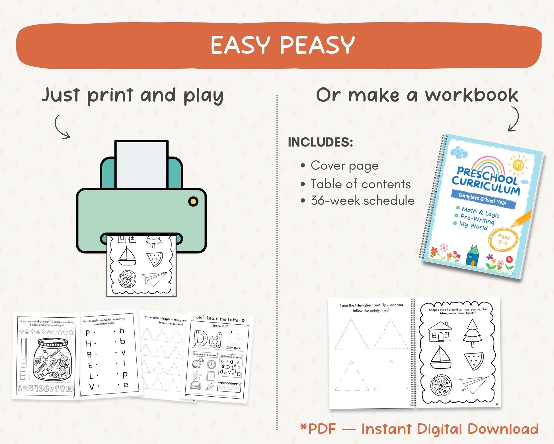 Back to School Bundle for Ages 3-4 | Preschool Curriculum Worksheets | Homeschool Pre-K Printables | ABC, Writing & Counting Activities