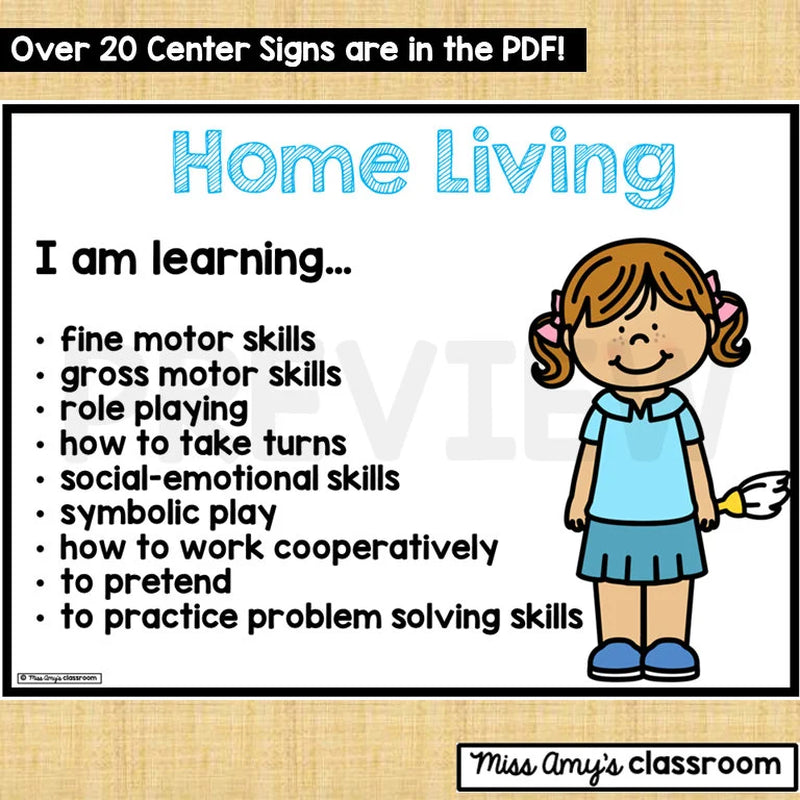 Editable Center Signs With Learning Objectives and Images | Preschool, Pre-K, Kindergarten, Daycare & Early Education Center Signs