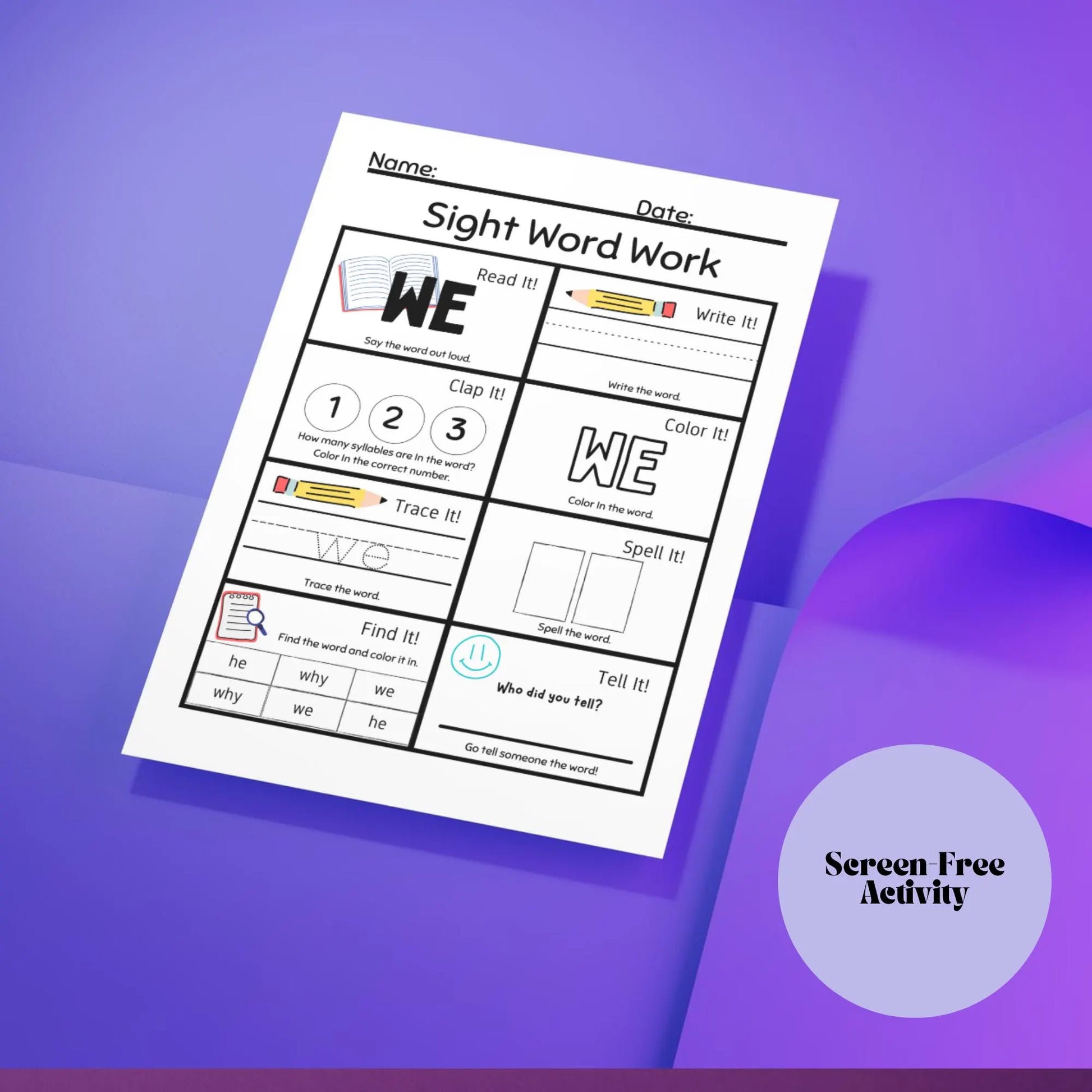 20-Page Sight Word Worksheets for PreK & Kindergarten | Printable Early Reading Practice
