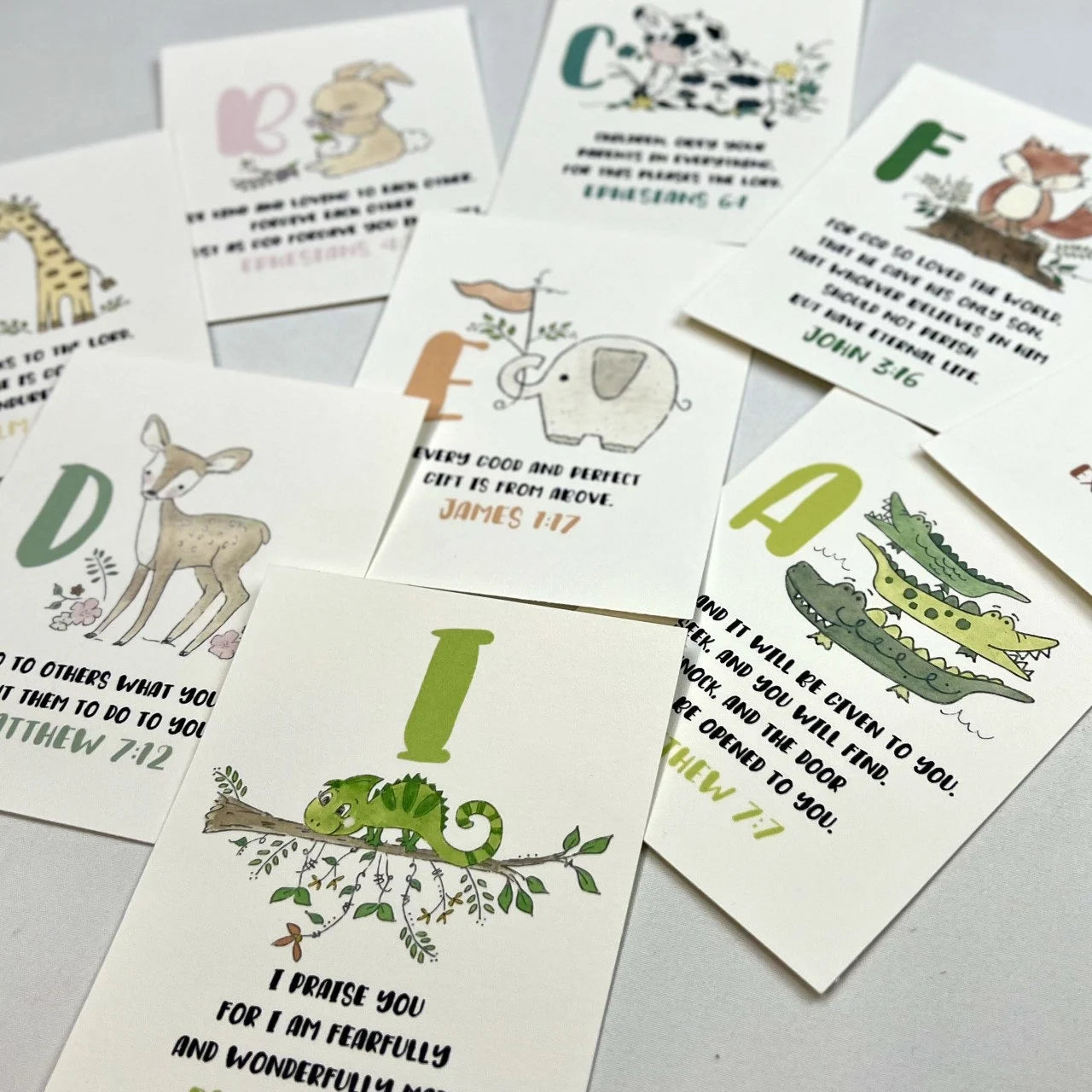 Scripture Alphabet Flash Cards, Bible Memory Verse Cards, ABC Preschool Cards Set, Homeschool ABC Set, Kids Easter Gift, Baptism Gift