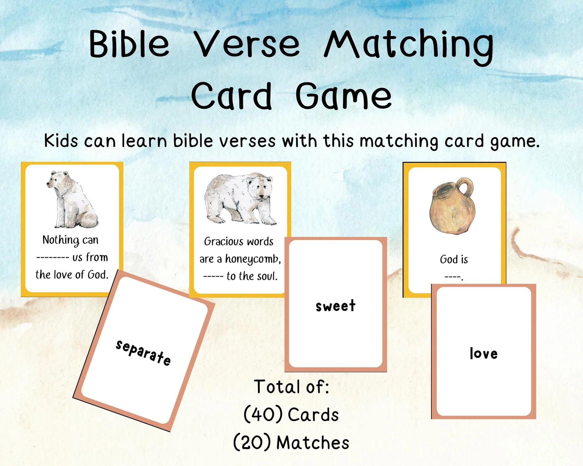 Bible Verse Matching Card Game, Kids Bible Verses Activity, VBS Printables, Sunday School Bible Verse Learning, Kids Bible Games
