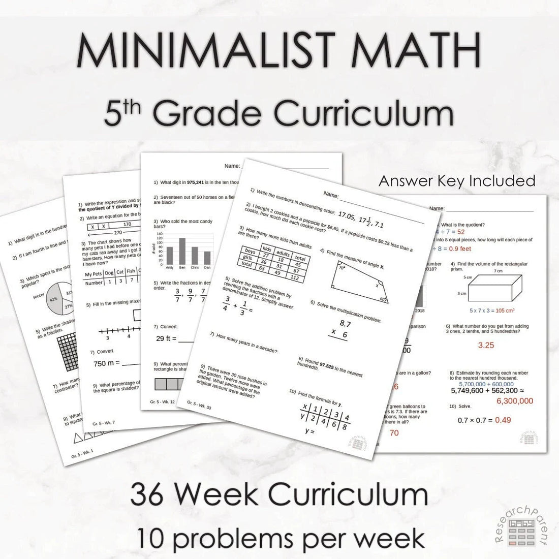 Fifth Grade Minimalist Math Homeschool Curriculum