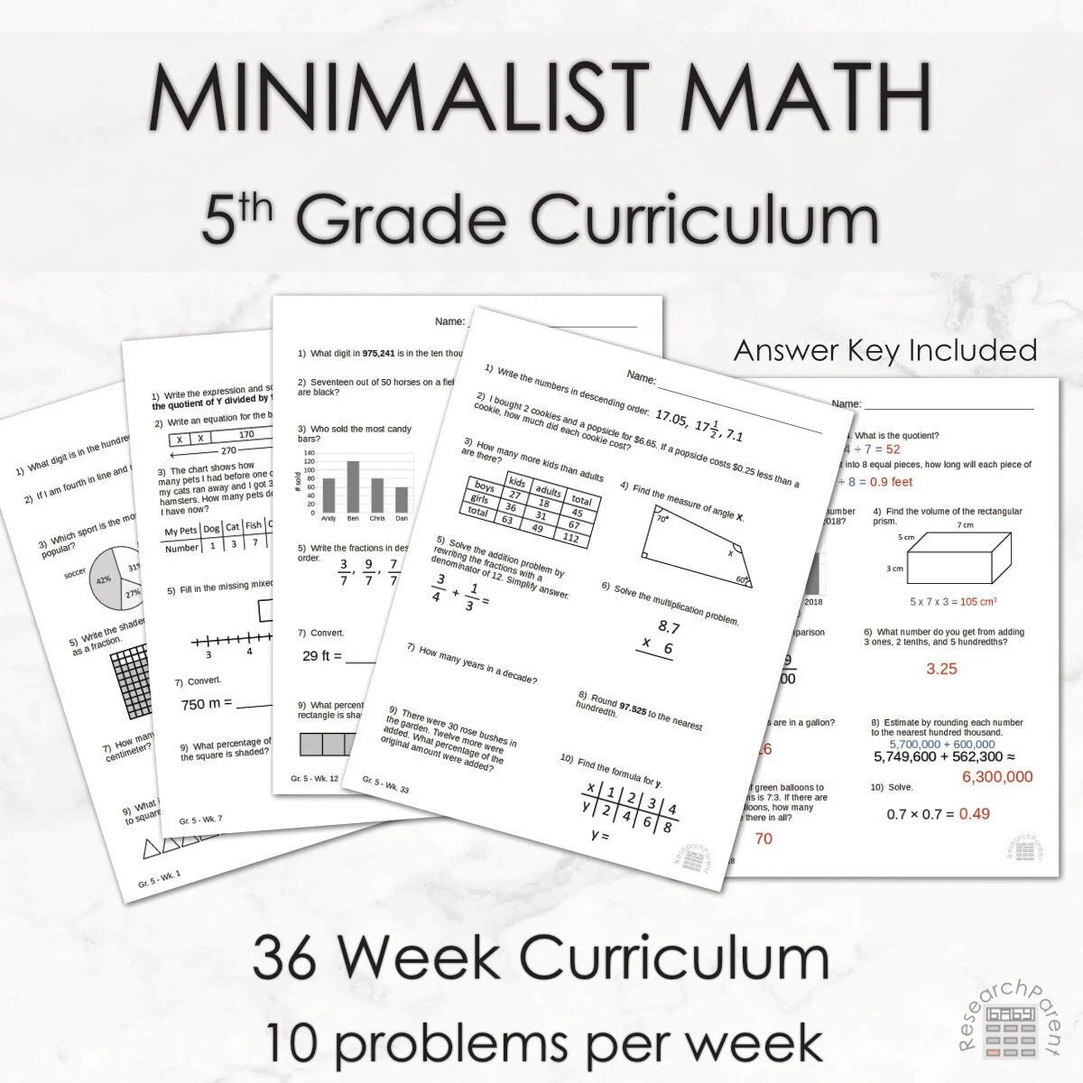 Fifth Grade Minimalist Math Homeschool Curriculum