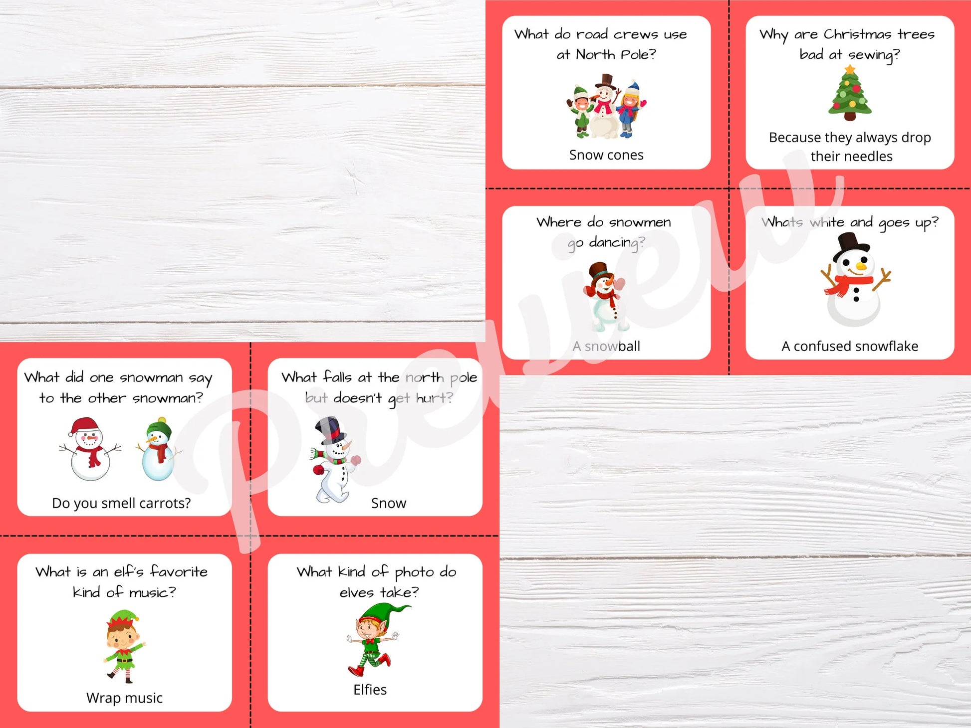 Christmas lunch box joke cards for kids, printable joke cards
