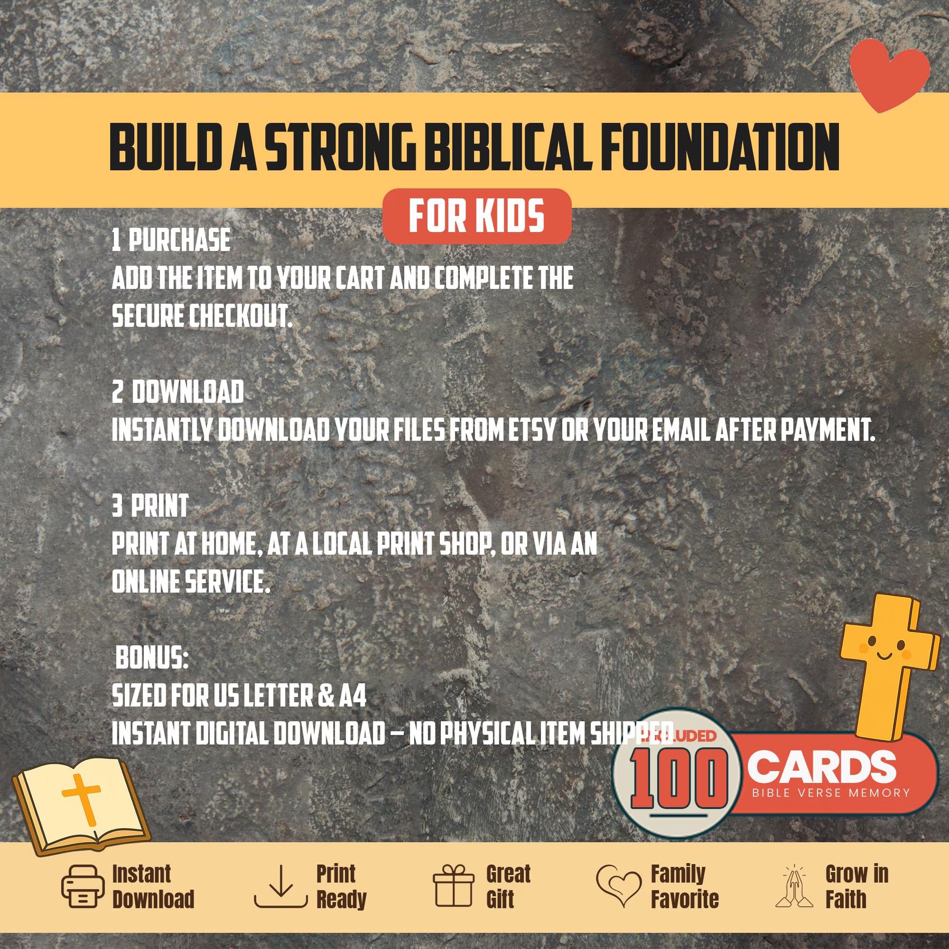 Bible Verse Memory Cards for Kids – 100 Printable Scripture Cards with Illustrations | Christian Learning Activity | Sunday School