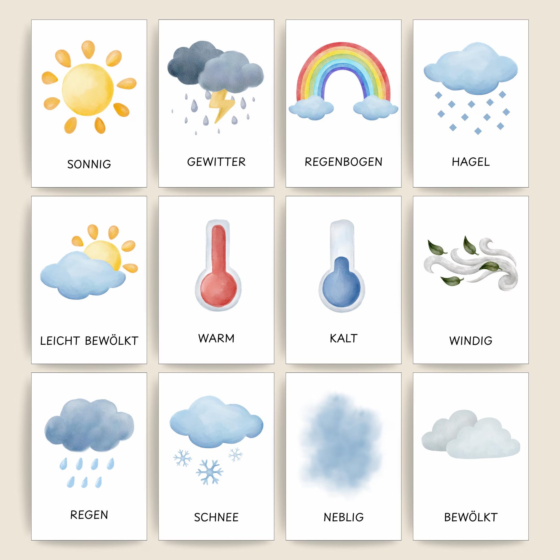Wetterkarten Kita Lernkarten Vorschule Kindergarten | Wetter lernen Kinder | Digitale Datei zum Ausdrucken | Montessori Materialien