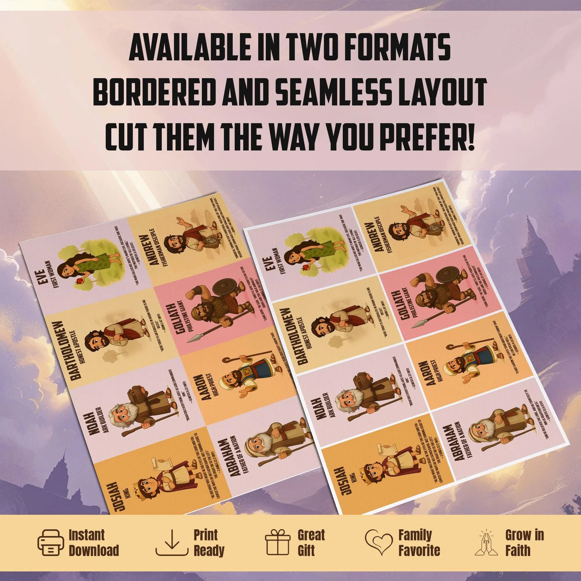 Bible Character Cards for Kids – Printable Christian Flashcards with Verses | Faith Learning Tool for Families & Sunday School