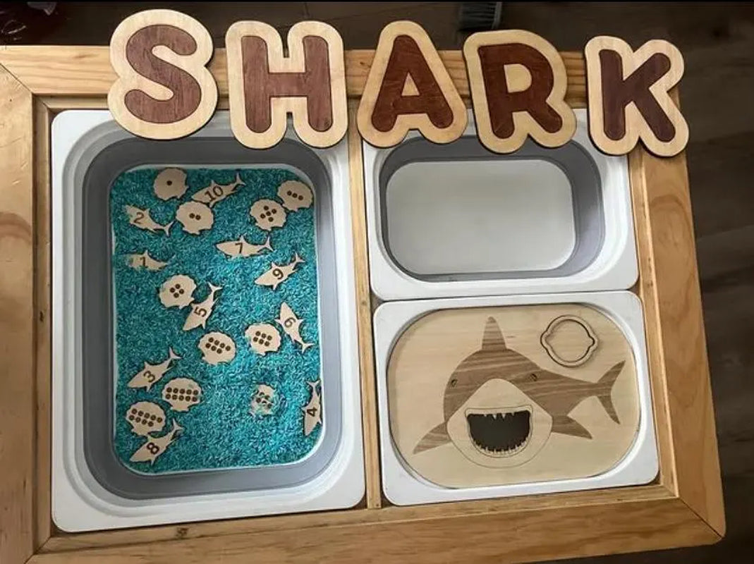 Shark Sensory Table Insert | Ocean Theme Montessori Play | Wooden Educational Activity for Kids