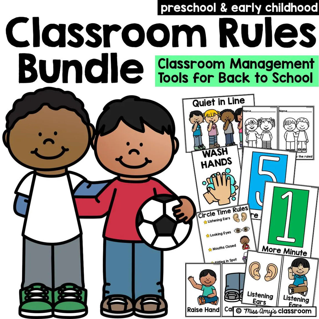 Preschool Classroom Rules Bundle | Posters, Mini Books & Behavior Expectations | Back to School Printables