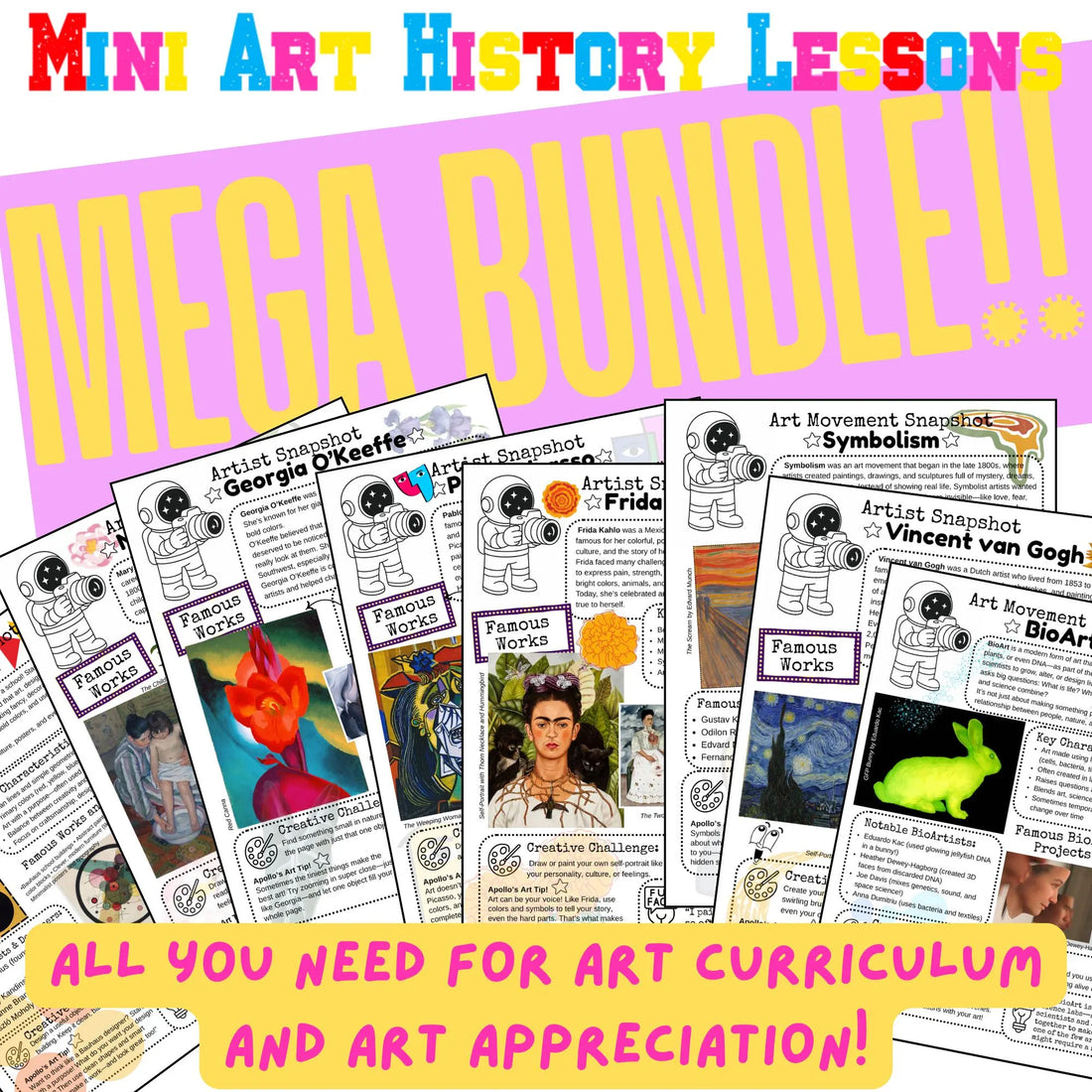 Art History Lesson Mega Bundle | Over 60 lessons - Homeschool Printable | Easy Art Curriculum | Kids Art Appreciation - Homeschool Activity