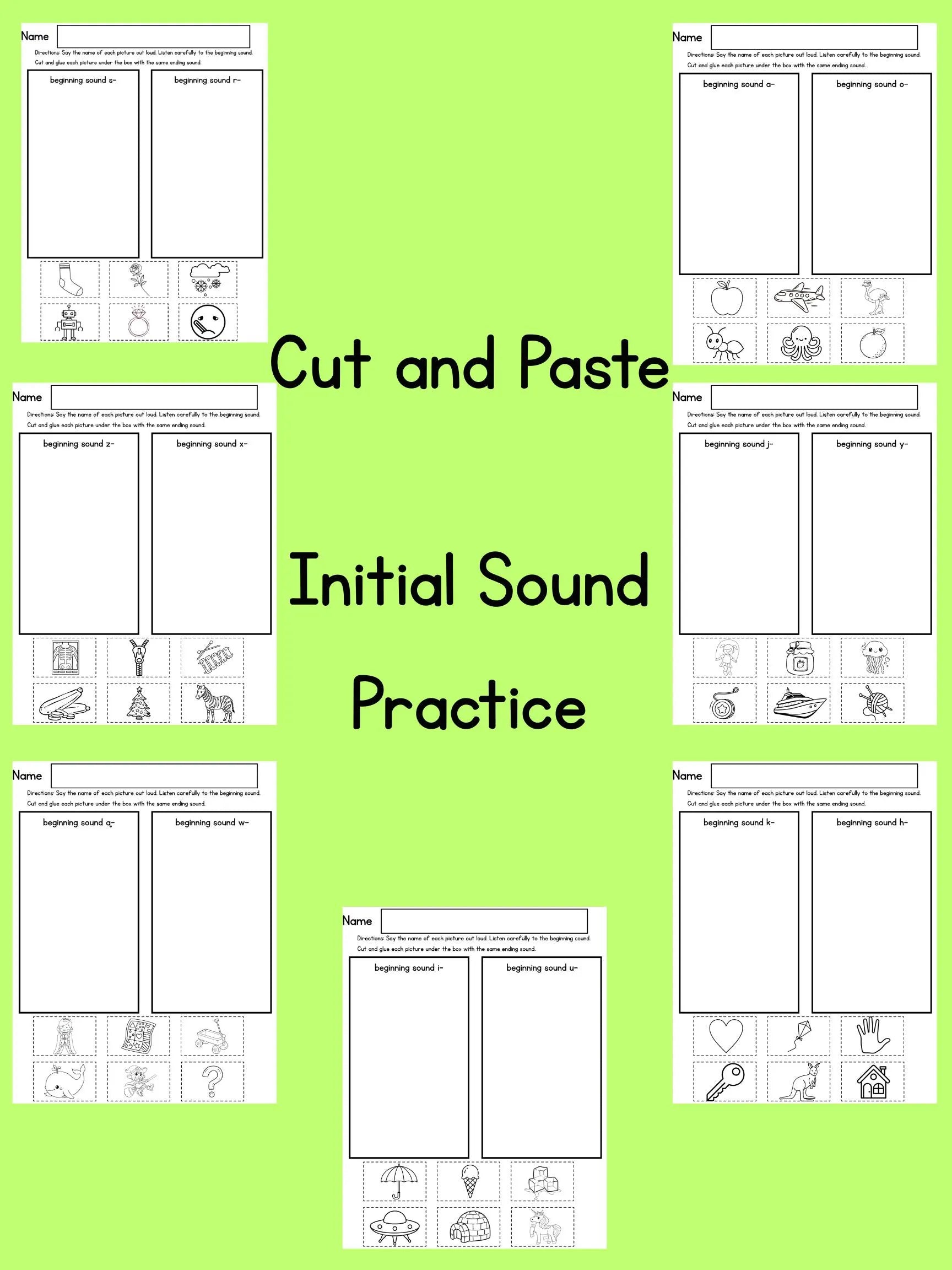 Beginning Sounds Worksheets Bundle 44 Pages Phonological Awareness Activities Initial Sound Digraphs Cutting & Gluing Coloring
