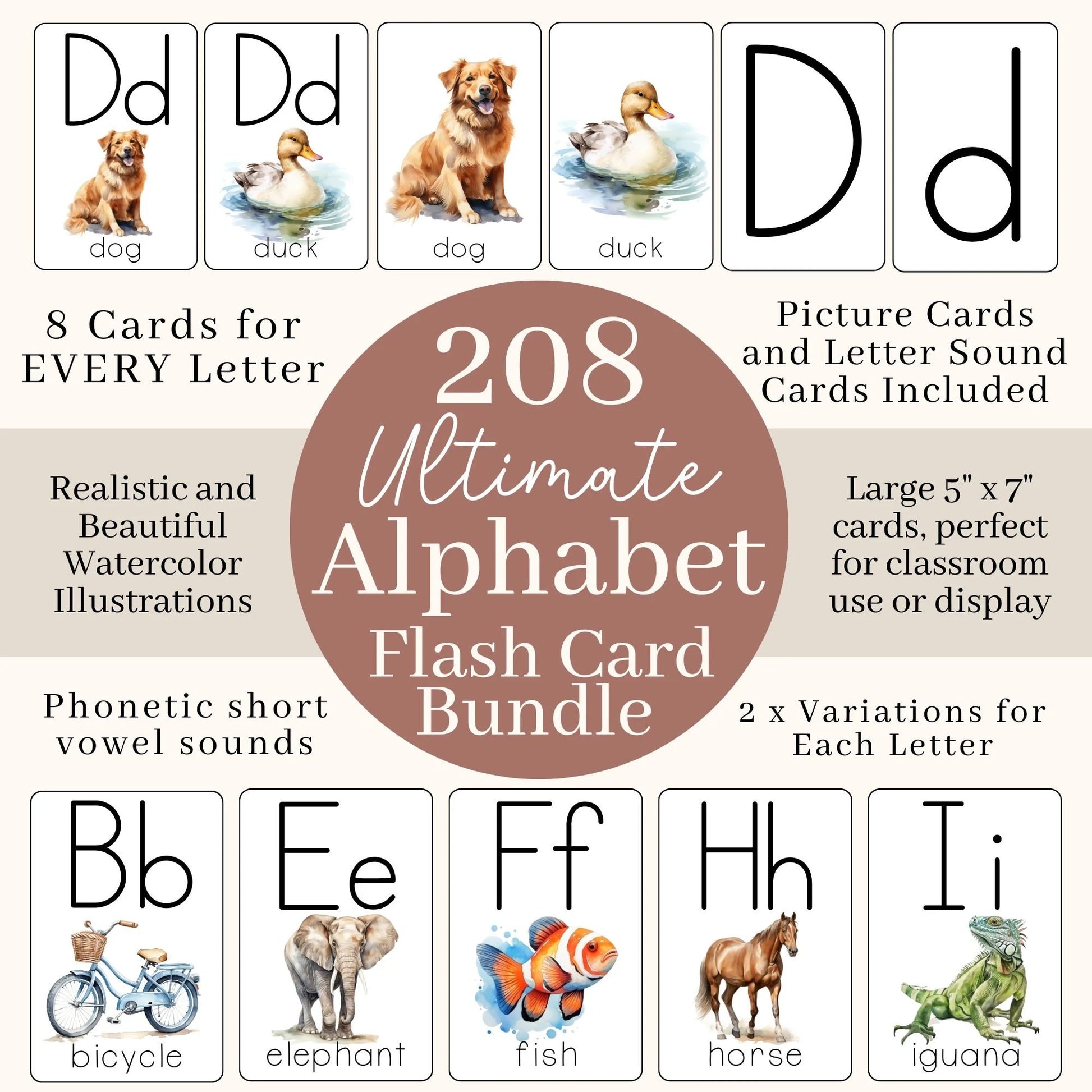 Alphabet With Pictures Flash Cards, Printable Phonetic Alphabet Montessori Cards, Preschool Alphabet Curriculum, ABC Cards Alphabet Wall Art