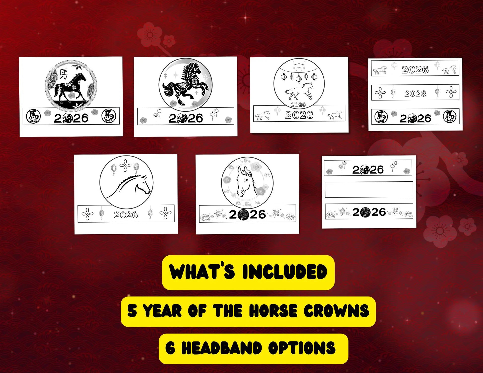 2026 Year of the Horse Lunar New Year Crowns,Printable Craft for Kids,Celebrate the Year of the Horse in 2026 perfect for Lunar New Years
