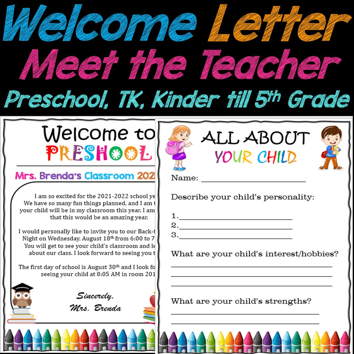 Welcome Letter, Meet the Teacher Template EDITABLE, Classroom Supply List, Back to School, School Supply List, Printable