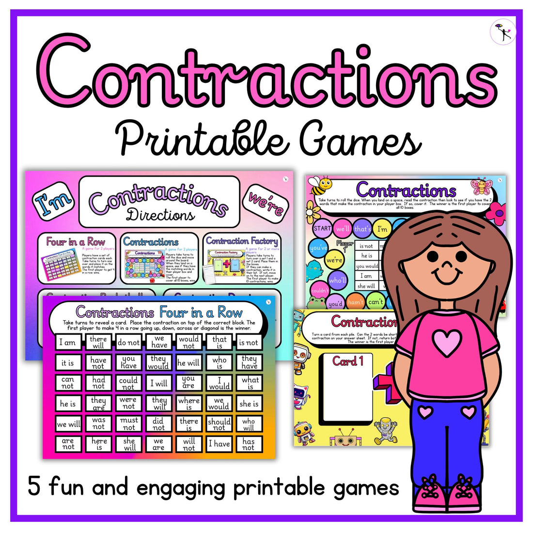 Printable Contraction Games for Elementary: Engaging Practice for School & Homeschool Learning