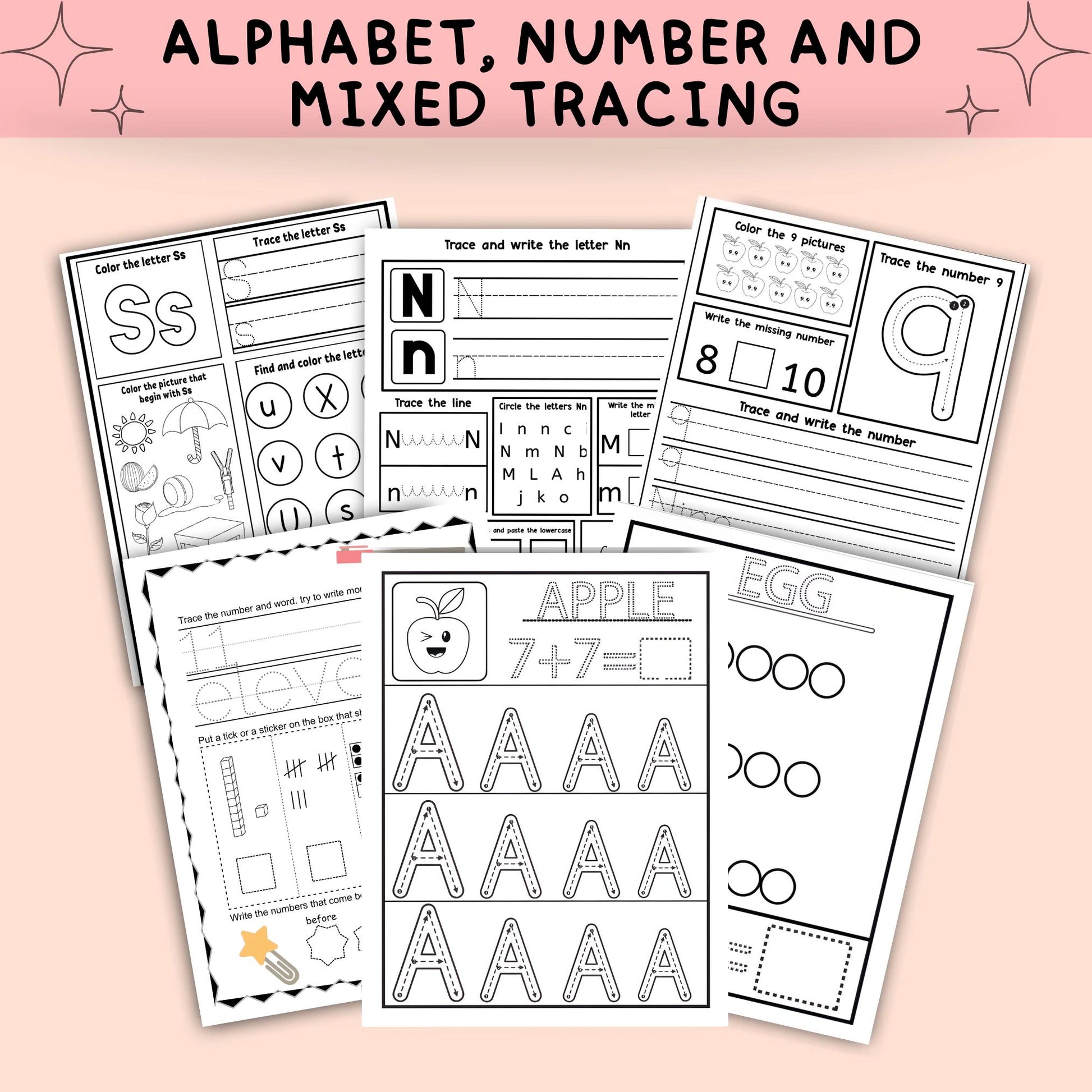 60 000+ Preschool Pre-K + Kindergarten Learning Bundle, Activity Worksheets, Alphabet, Numbers, Shapes, Colors, Coloring pages, Do a Dot