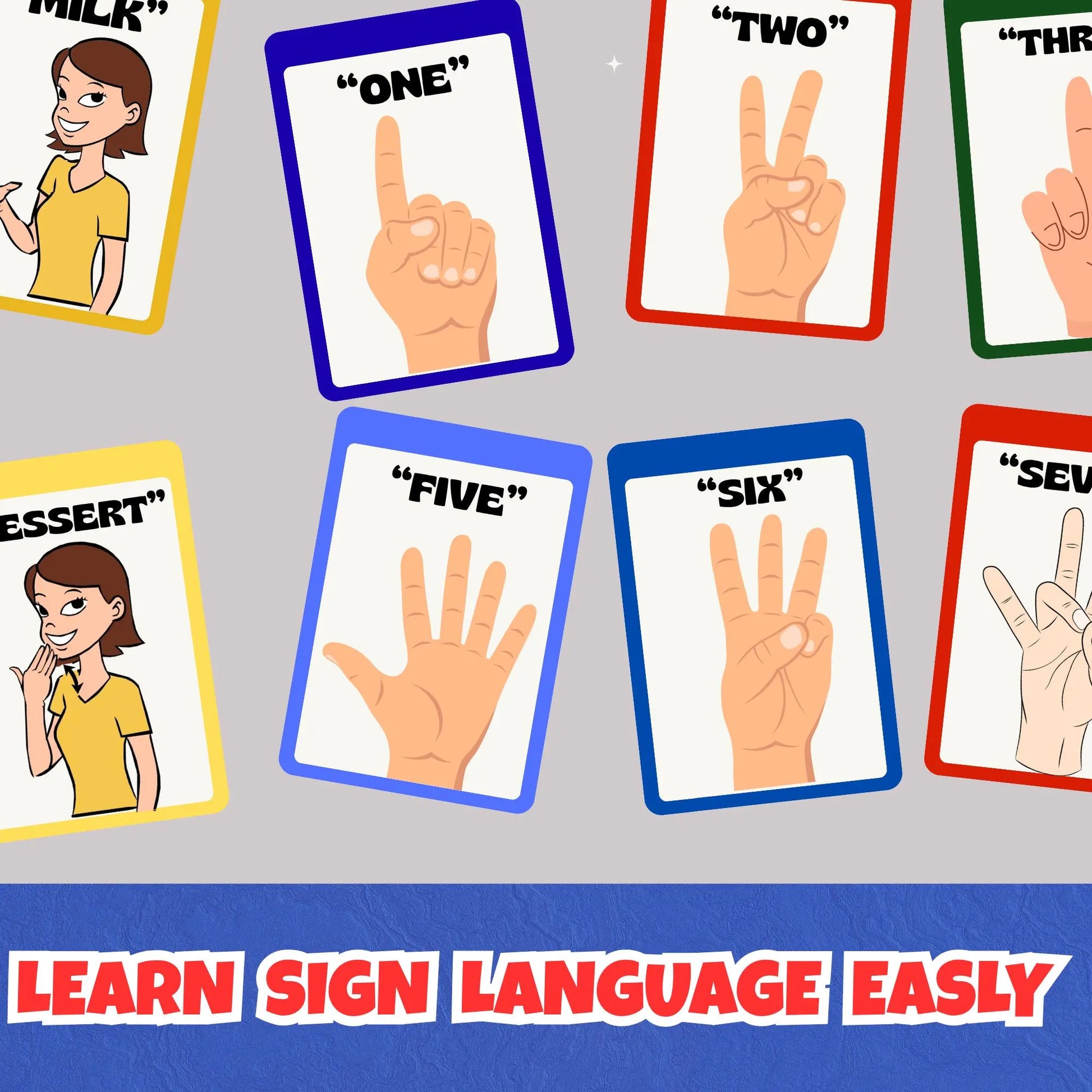 Sign Language Flashcards, ASL Alphabet, Daily Words and Numbers, Printable Beginner PDF Set, Learn American Sign Language for Kids
