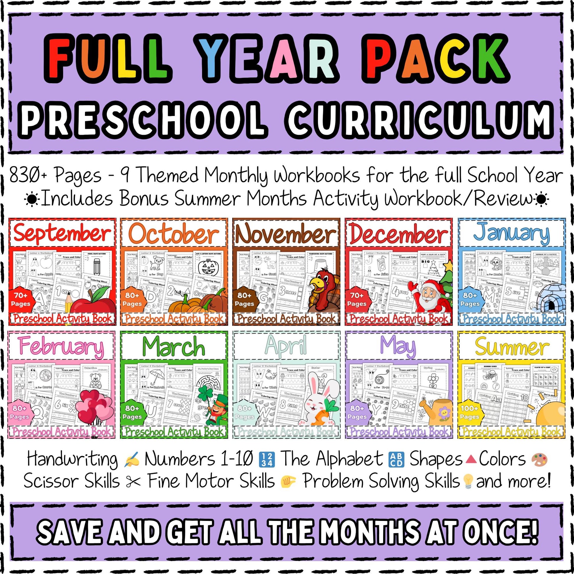 Full Year Preschool Activity Workbooks Age 3-5, Preschool Curriculum, Preschool Worksheets, Homeschool Preschool, Learning, Pre-K Activities