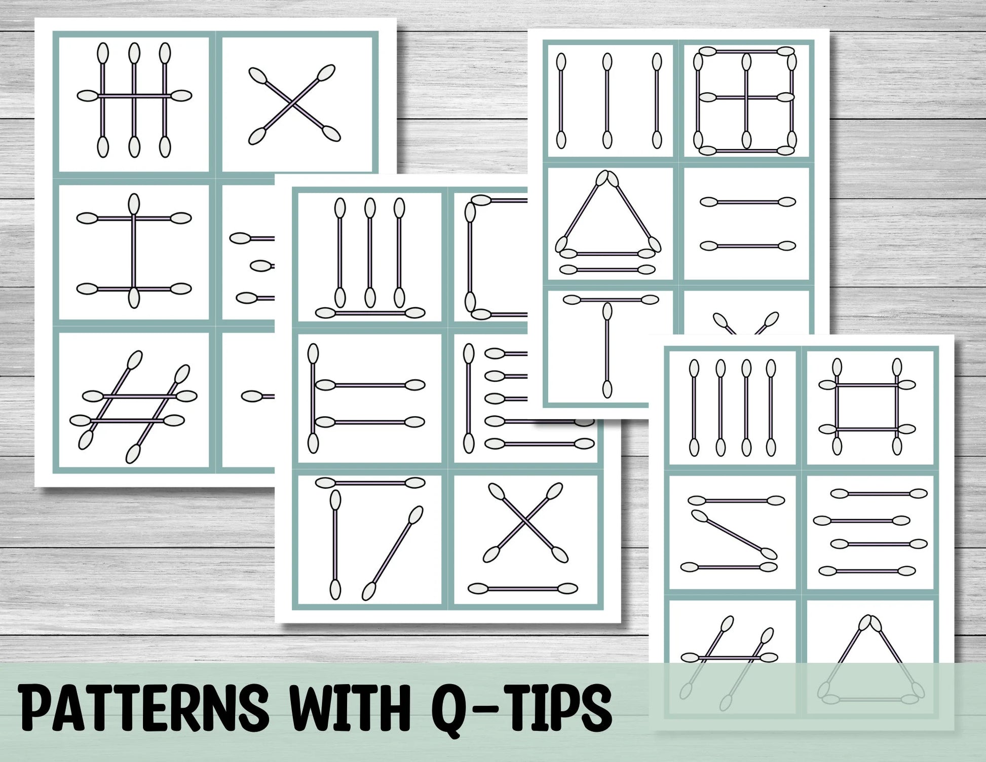 Cotton Swab Pattern Cards- Montessori preschool printable- Preschool- Kindergarten- Special Education- Toddler Quiet Time Activity-PDF
