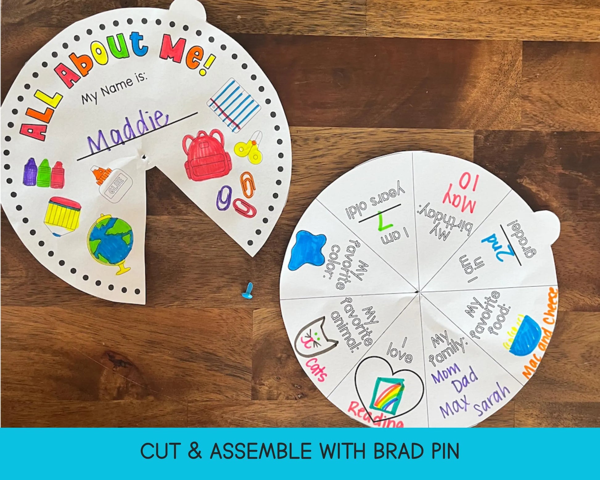 All About Me Spinner Wheel, Back to School Coloring Craft for Kids, First Day of School Activity