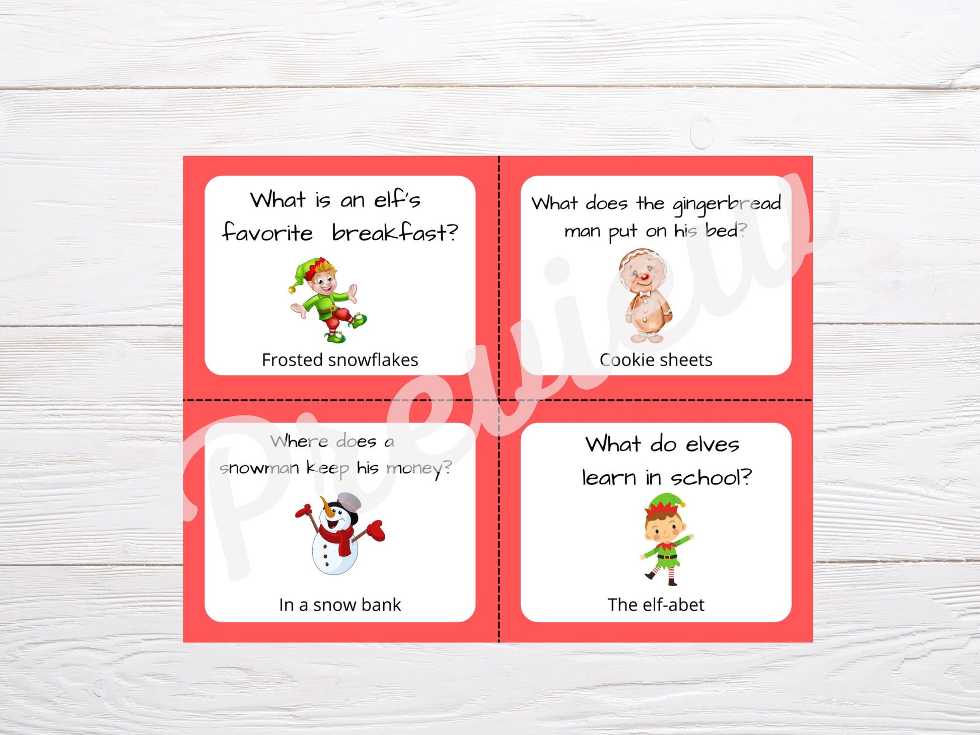 Christmas lunch box joke cards for kids, printable joke cards