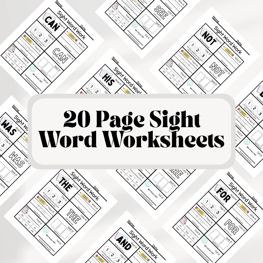 20-Page Sight Word Worksheets for PreK & Kindergarten | Printable Early Reading Practice