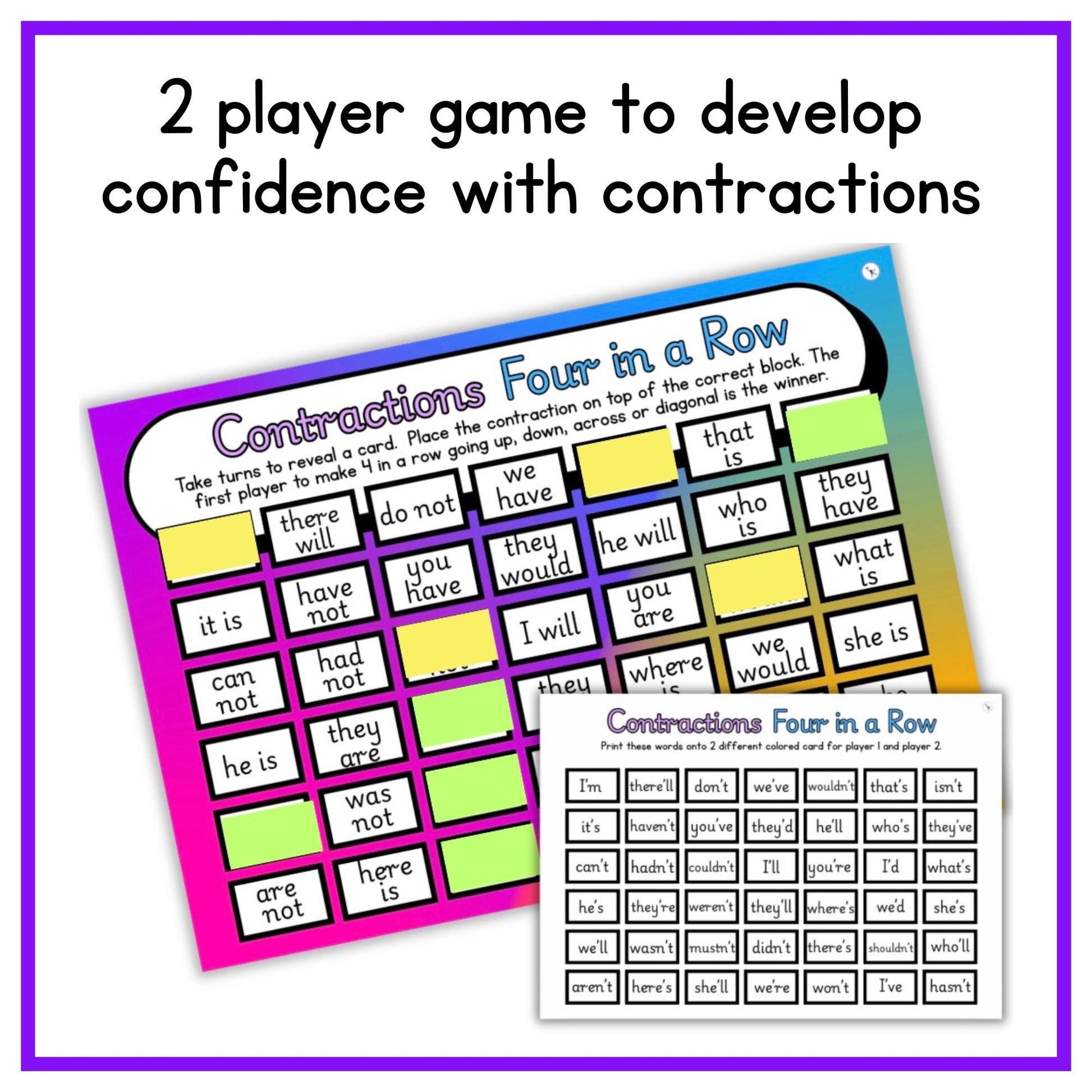 Printable Contraction Games for Elementary: Engaging Practice for School & Homeschool Learning