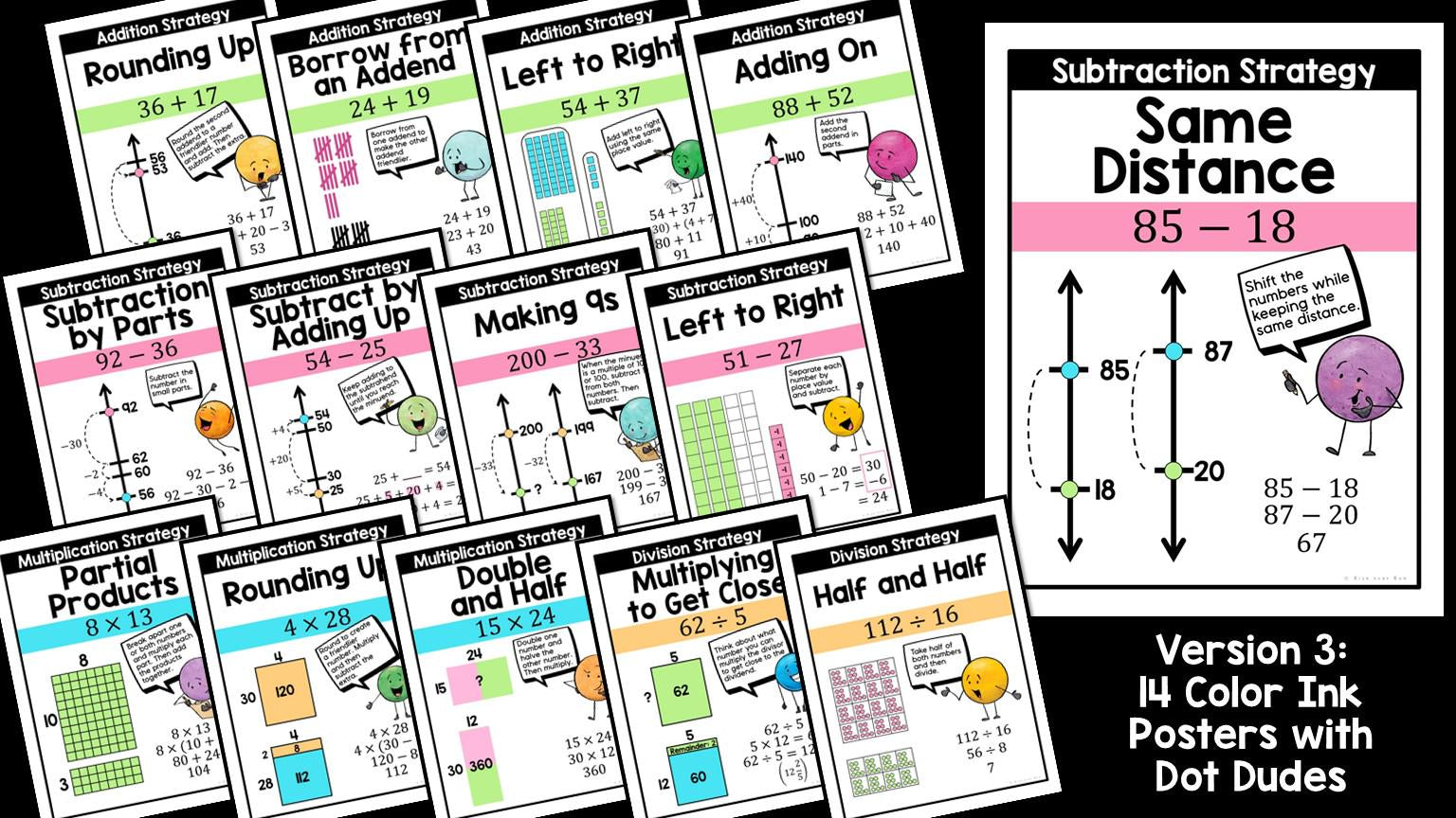 Math Classroom Posters for Mental Math Strategies and Number Talks for 3rd, 4th, 5th, 6th, 7th Grade Middle School Math Teachers
