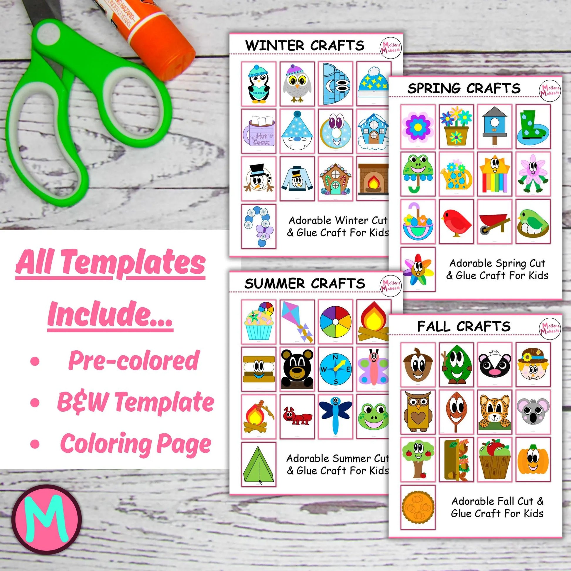 52 Weeks of Seasonal Crafts Printable, Cut and Glue Crafts for Kids, Paper Crafts For Preschool, Fun Elementary Kids Crafts