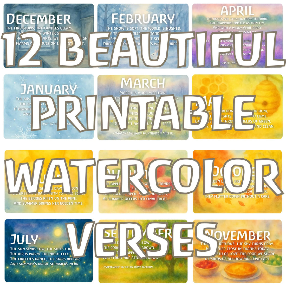Waldorf Seasonal Verse Cards by Month, digital cards, homeschool Steiner, Waldorf teacher cards, seasonal table decorations, waldorf home