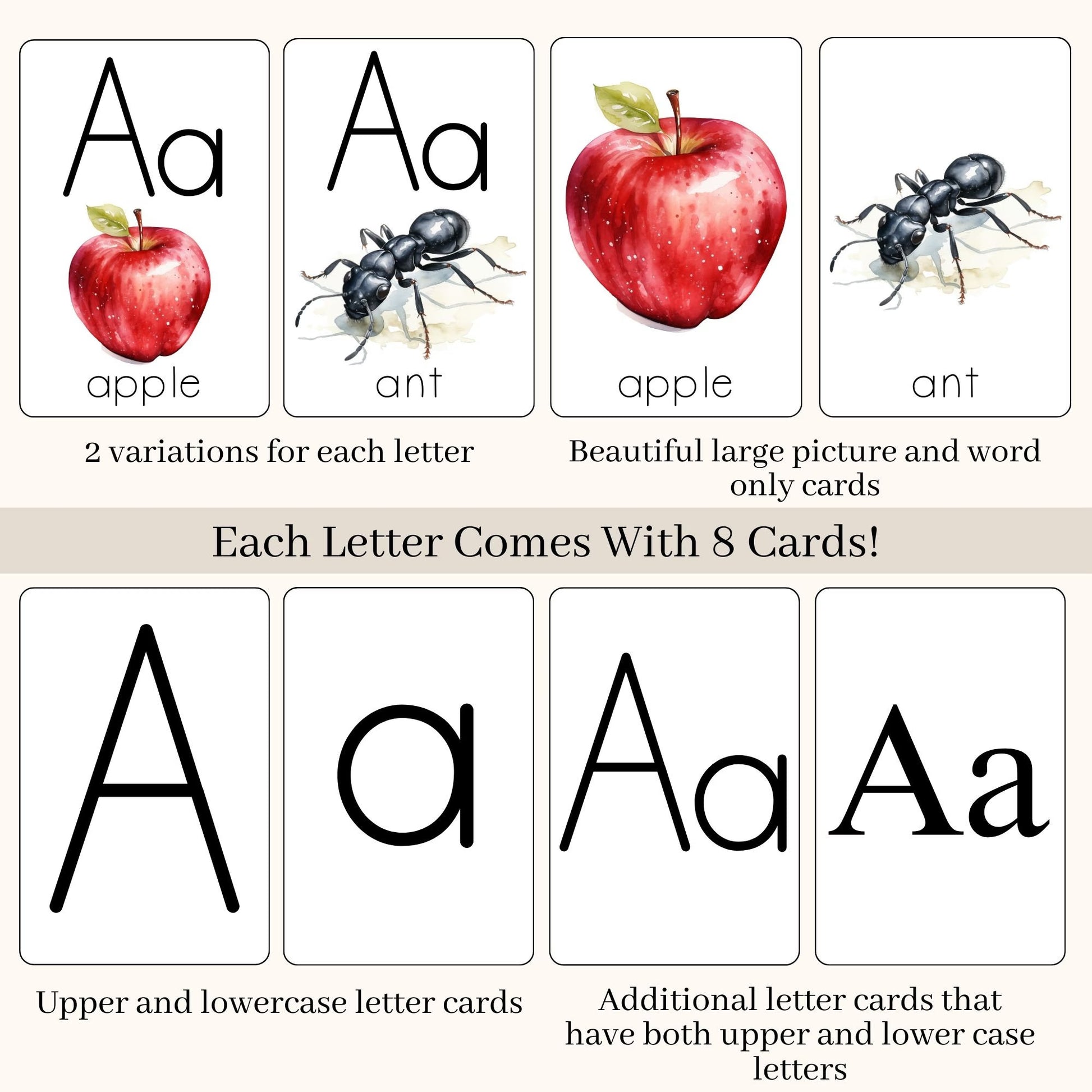 Alphabet With Pictures Flash Cards, Printable Phonetic Alphabet Montessori Cards, Preschool Alphabet Curriculum, ABC Cards Alphabet Wall Art