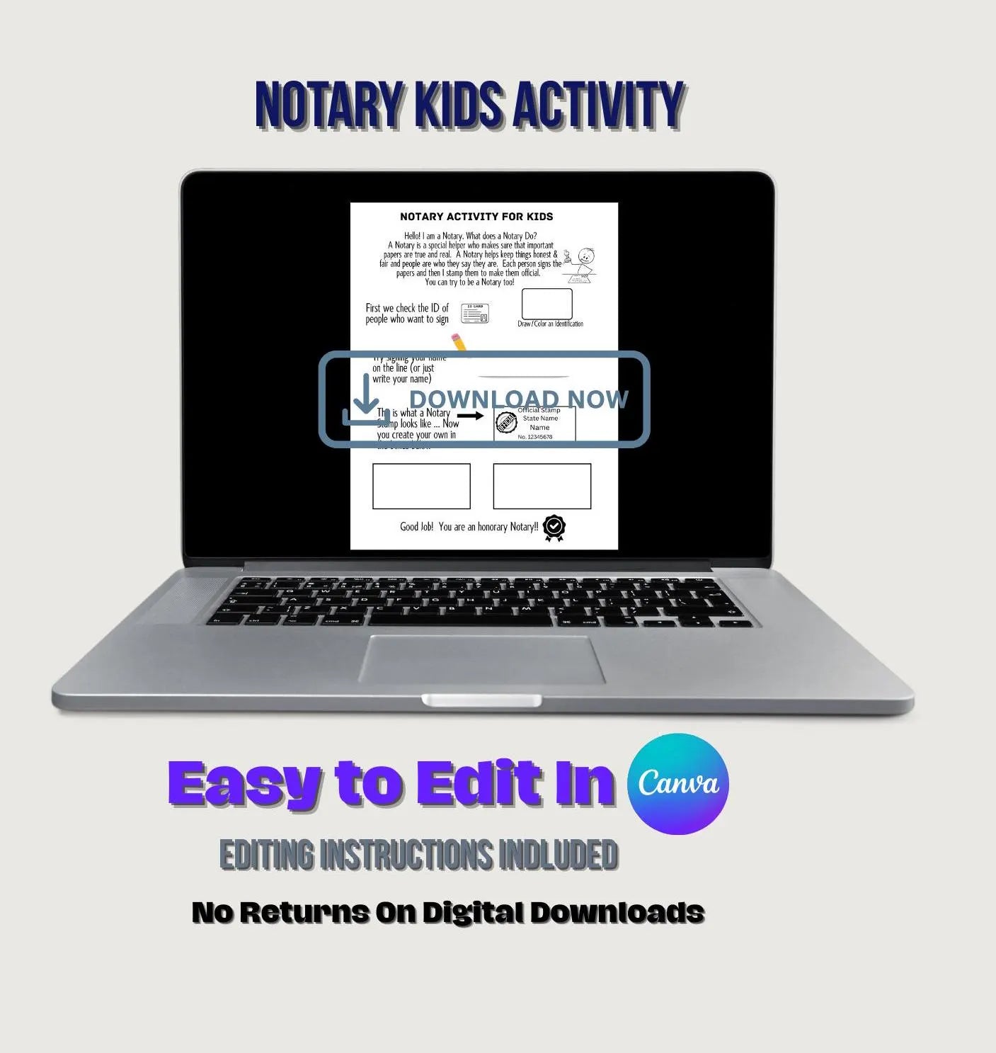 Notary Kids Activity | Notary Flyer Template | Editable Worksheet | Kids Coloring Page | Youth Learning Activity | Notary Worksheet