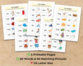 CVC Words Matching Game Cards – 50 Words + 50 Pictures – Kids Phonics Cut & Play – Kindergarten Literacy Center Printable Activity