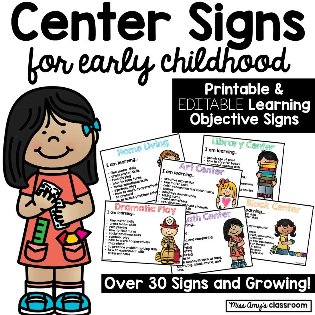 Editable Center Signs With Learning Objectives and Images | Preschool, Pre-K, Kindergarten, Daycare & Early Education Center Signs