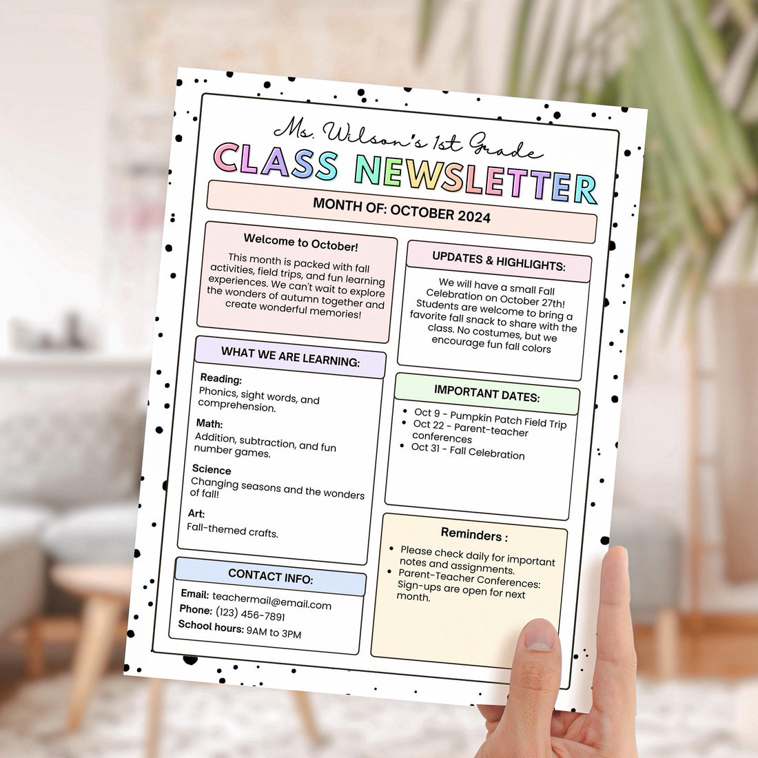 Editable Classroom Newsletter Template Printable Teachers Letter School Newsletter Elementary Preschool Kindergarten Retro Rainbow Classroom