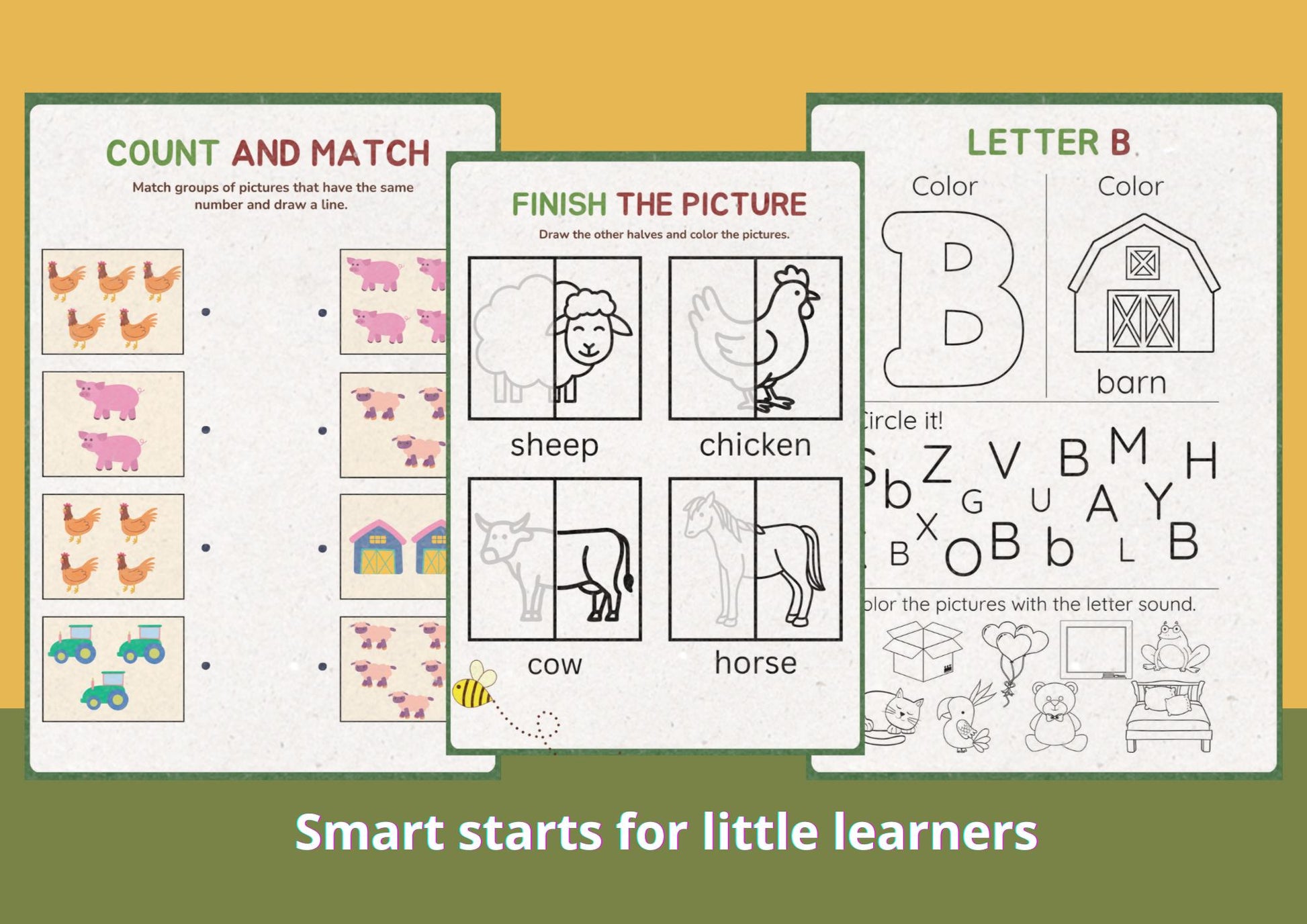Farm Theme Worksheets for Preschool & Kindergarten – Printable Farm Animal Activities