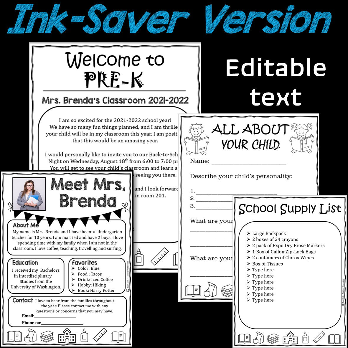 Welcome Letter, Meet the Teacher Template EDITABLE, Classroom Supply List, Back to School, School Supply List, Printable
