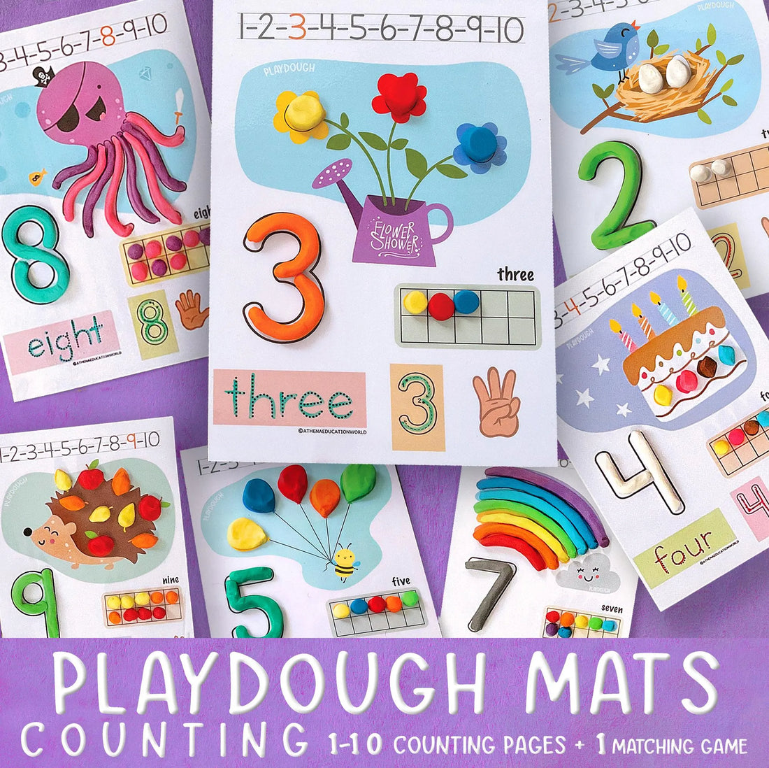 Counting and Numbers Play Dough Mats Printable Preschool Activities Fine Motor Skills Numbers 1-10 Play Doh Mat Montessori Toddler Activity