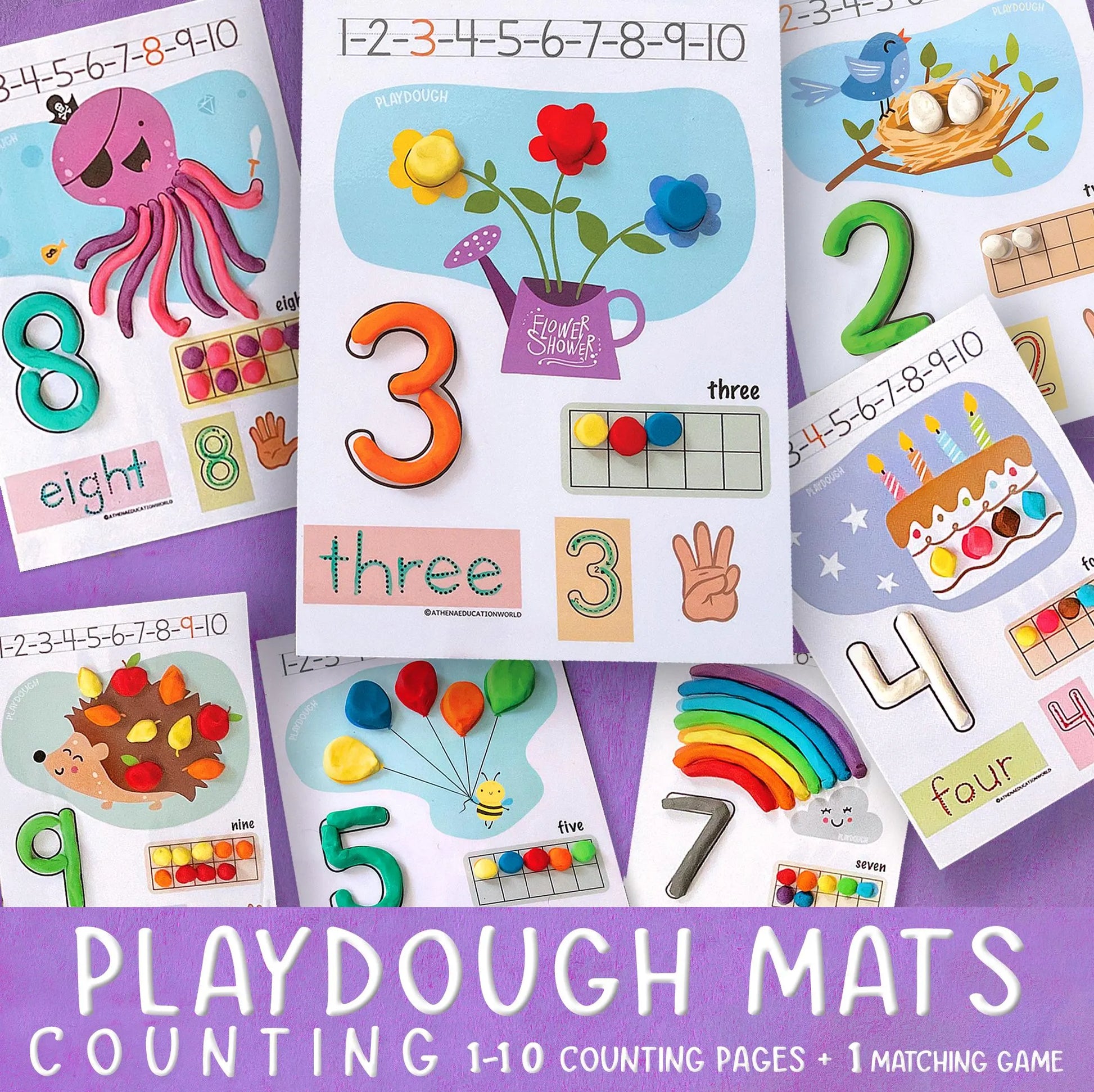 Counting and Numbers Play Dough Mats Printable Preschool Activities Fine Motor Skills Numbers 1-10 Play Doh Mat Montessori Toddler Activity