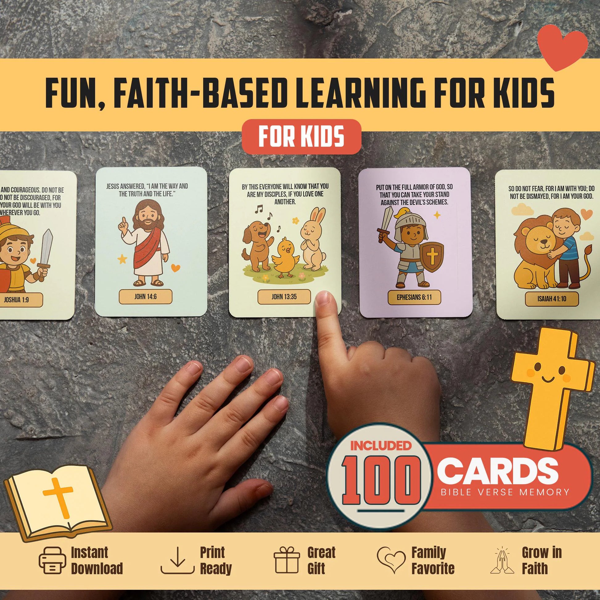 Bible Verse Memory Cards for Kids – 100 Printable Scripture Cards with Illustrations | Christian Learning Activity | Sunday School