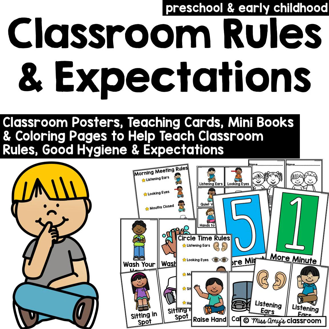 Preschool Classroom Rules Bundle | Posters, Mini Books & Behavior Expectations | Back to School Printables