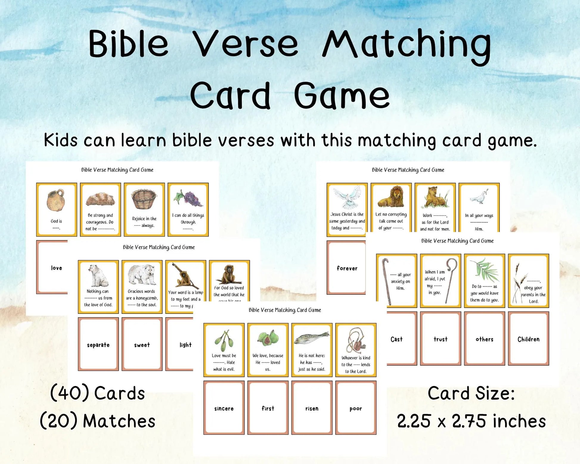 Bible Verse Matching Card Game, Kids Bible Verses Activity, VBS Printables, Sunday School Bible Verse Learning, Kids Bible Games