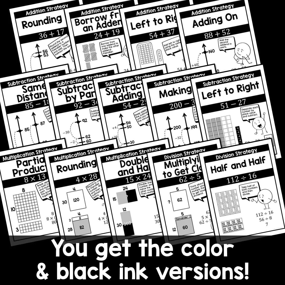 Math Classroom Posters for Mental Math Strategies and Number Talks for 3rd, 4th, 5th, 6th, 7th Grade Middle School Math Teachers