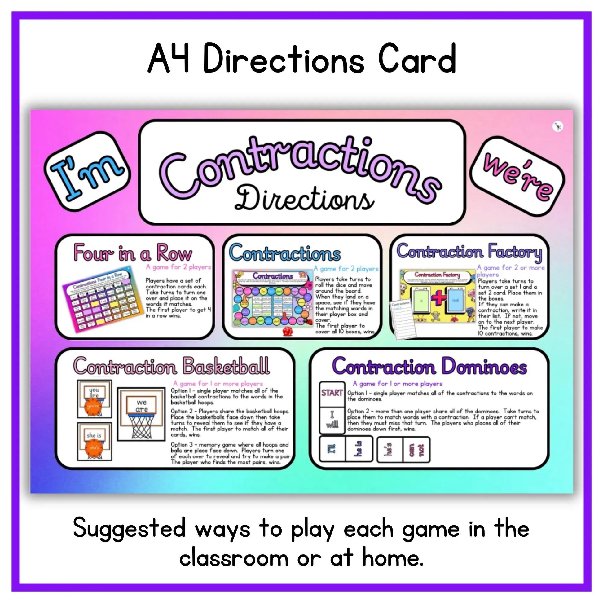 Printable Contraction Games for Elementary: Engaging Practice for School & Homeschool Learning