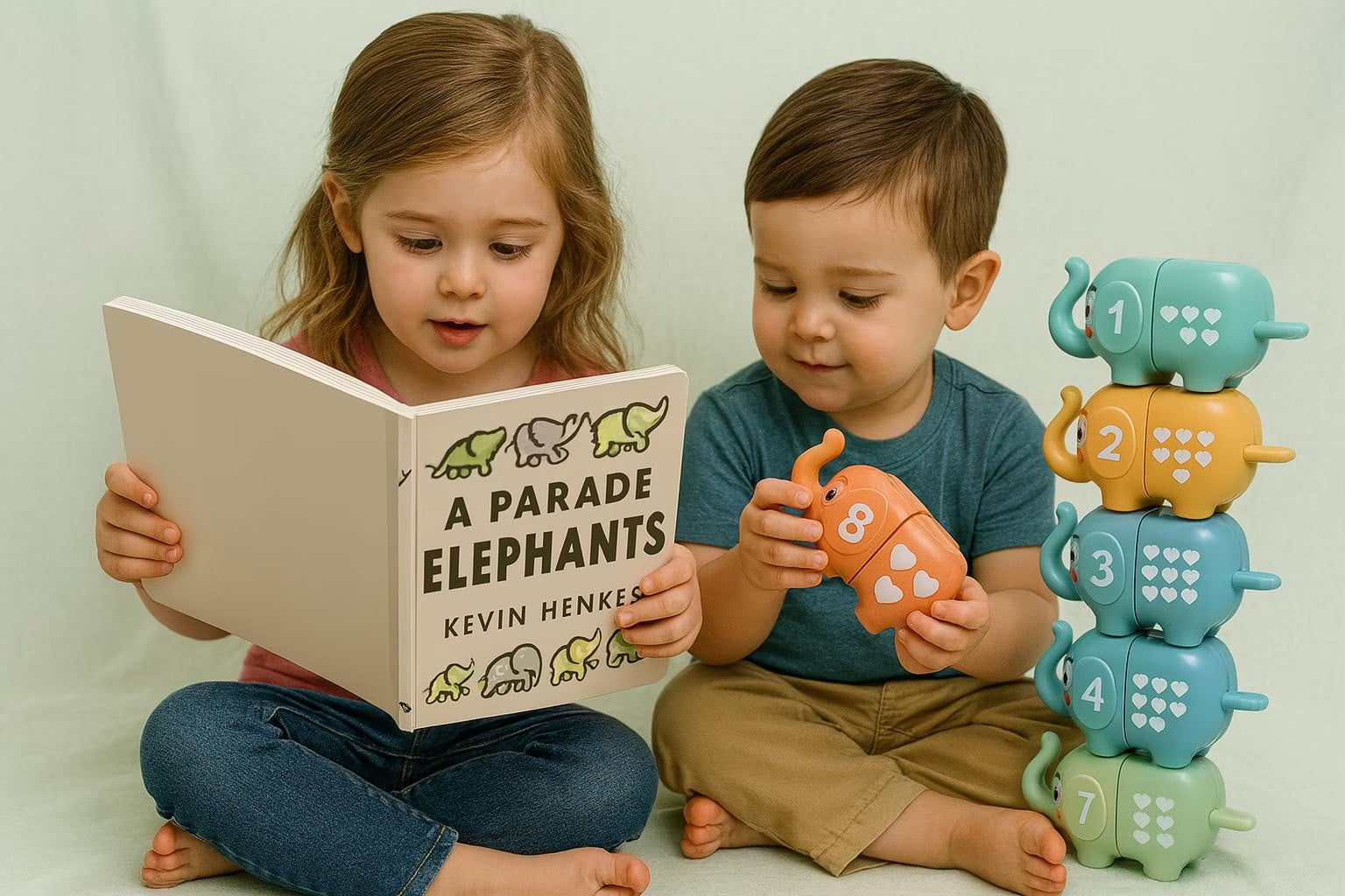 A Parade of Elephants Board Book Box with number matching elephants