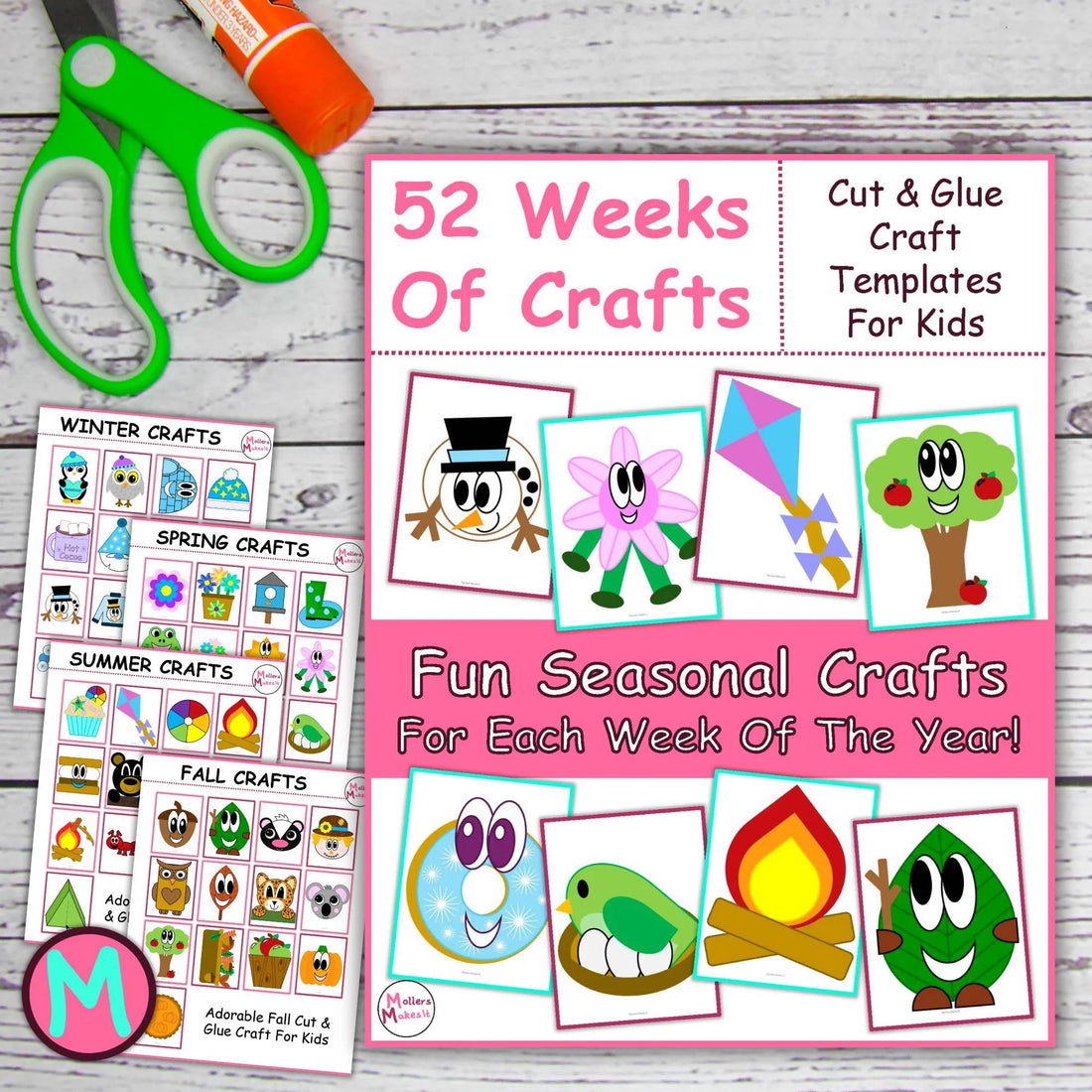 52 Weeks of Seasonal Crafts Printable, Cut and Glue Crafts for Kids, Paper Crafts For Preschool, Fun Elementary Kids Crafts